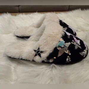 Elegant Black and Cream Sequin Women's Slippers